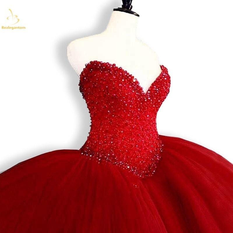 Red Beaded Crystal Ball Gown Dress - in 4 clolors