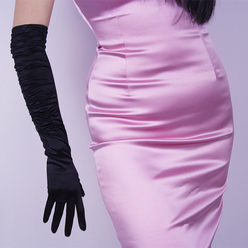 Elegant Satin Black Full Finger Dress Gloves