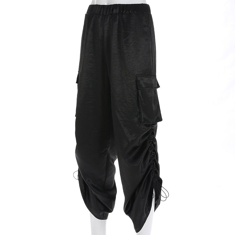 Black Side Pleated High Waist Wide Leg Pants  / Trousers