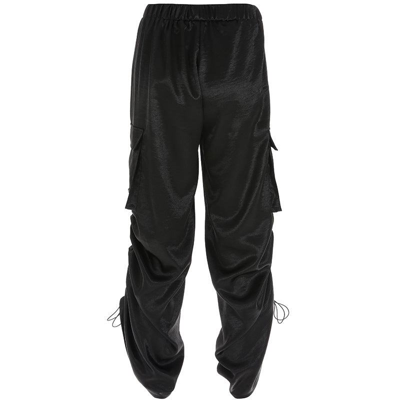 Black Side Pleated High Waist Wide Leg Pants  / Trousers