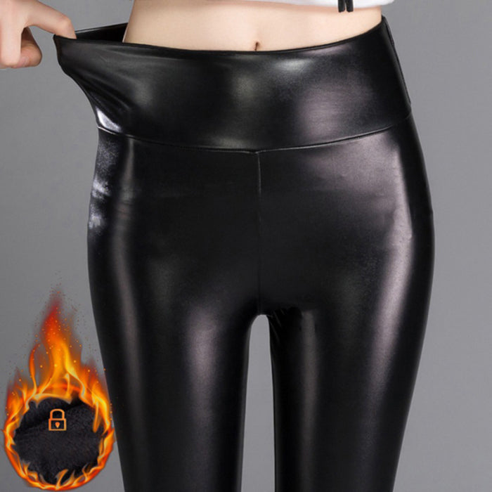 High Waist Stretch-Fit Faux Leather Shaper - Elastic Trousers